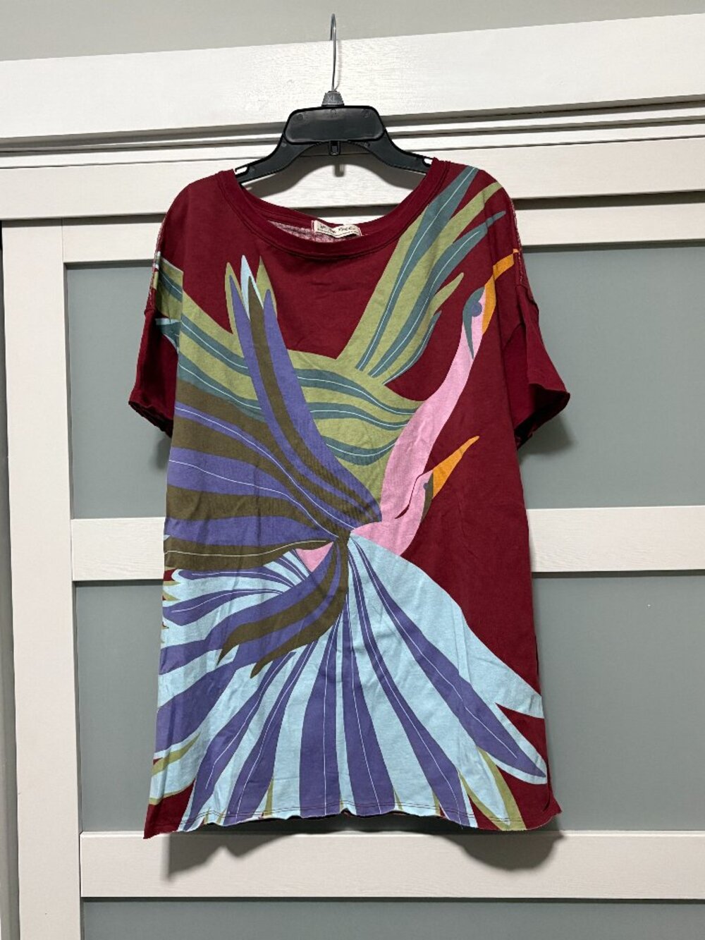 Free People We The Free Bird Crane Tunic Top sz XS X-Small Burgundy S/S EUC